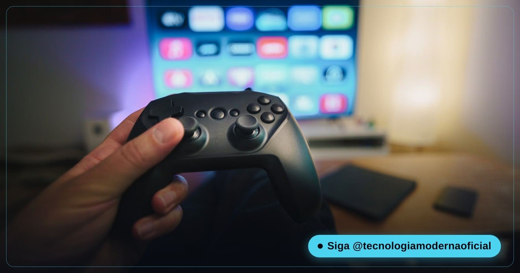 Controle de videogame em uso na sala de estar, cenário de comparação entre consoles e a Steam Machine