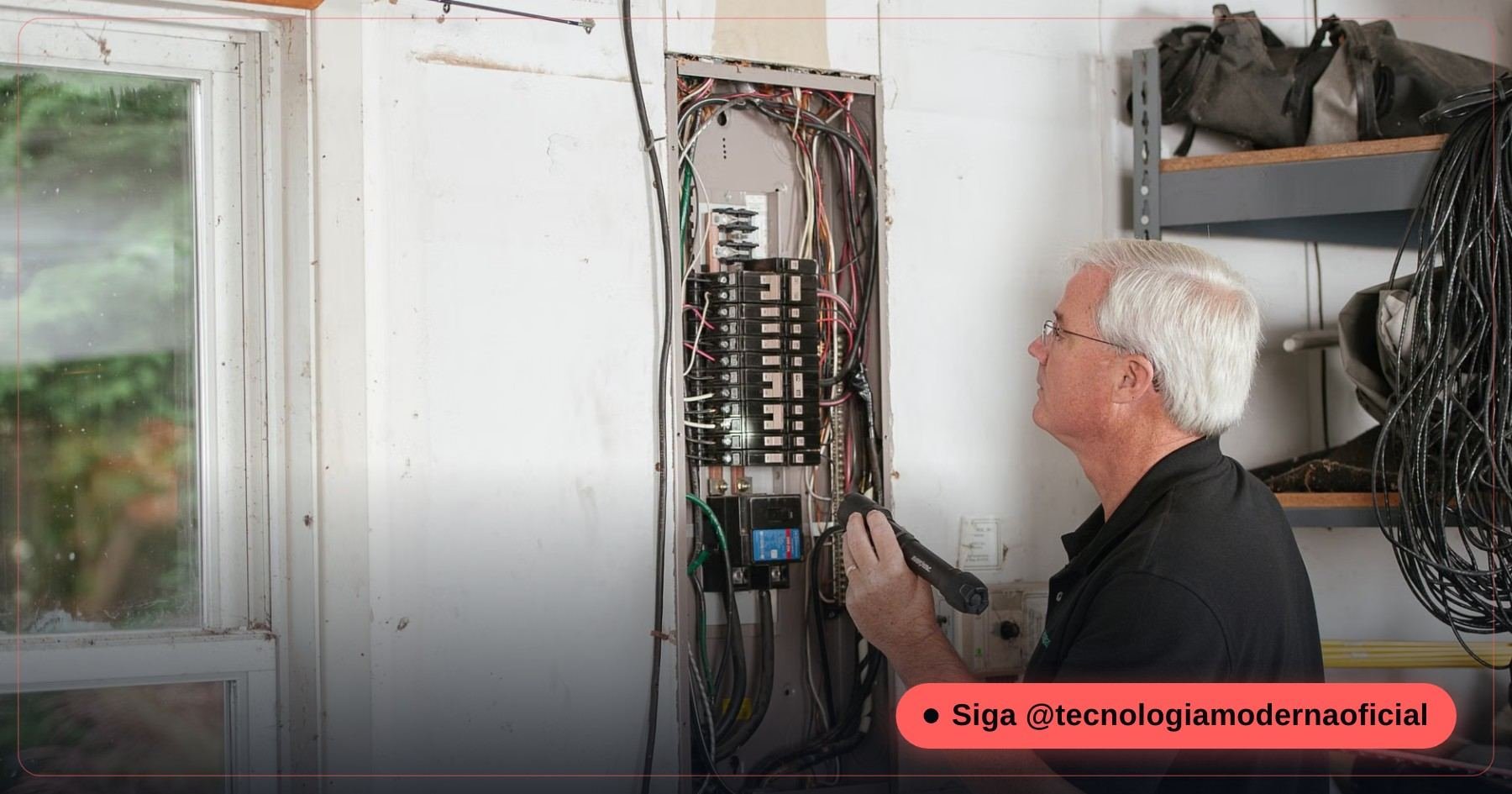 Eletricista instalando disjuntor e fiação de circuito dedicado para carregador de carro elétrico