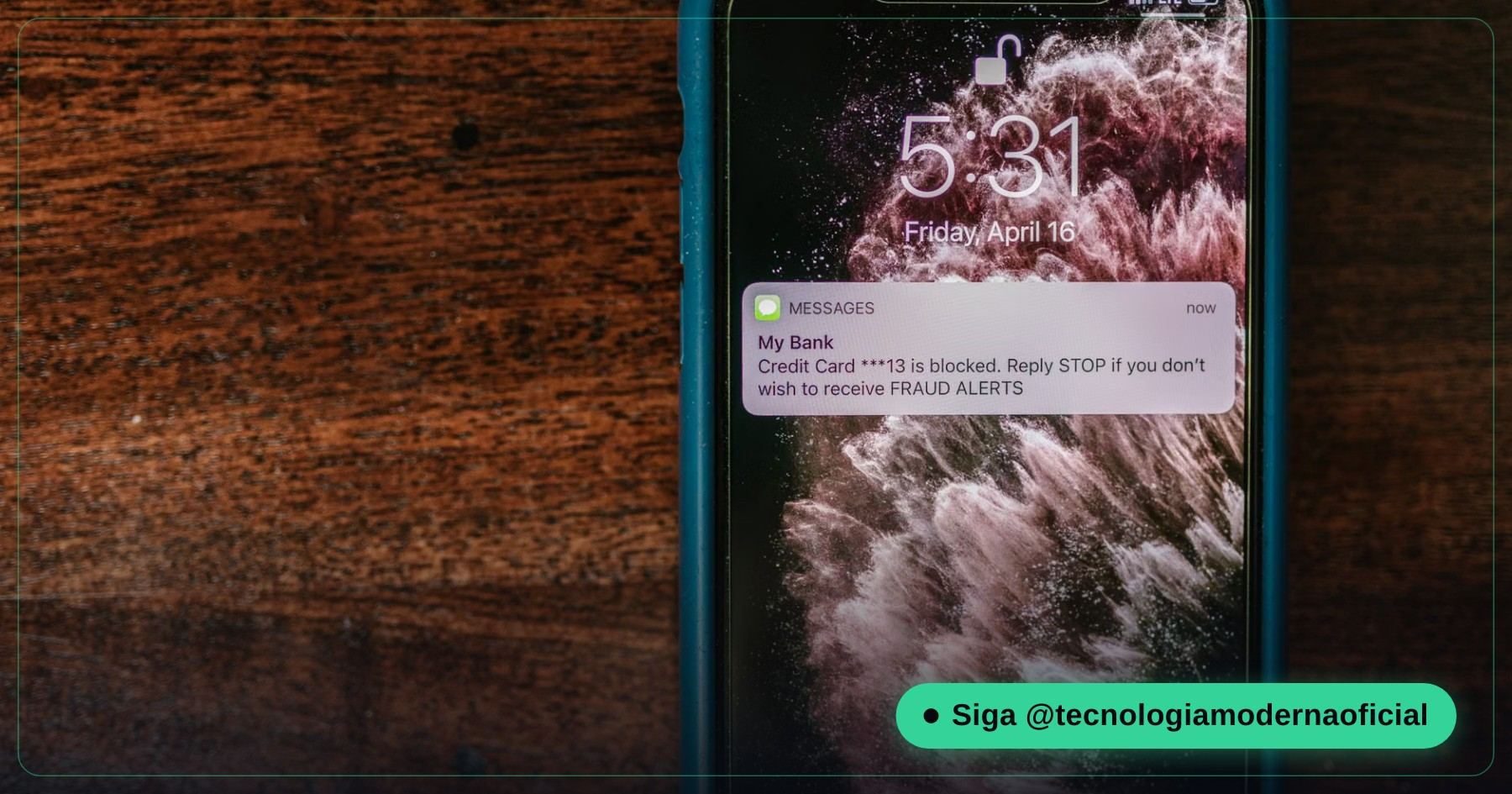 Tela de celular exibindo página de phishing simulando alerta bancário