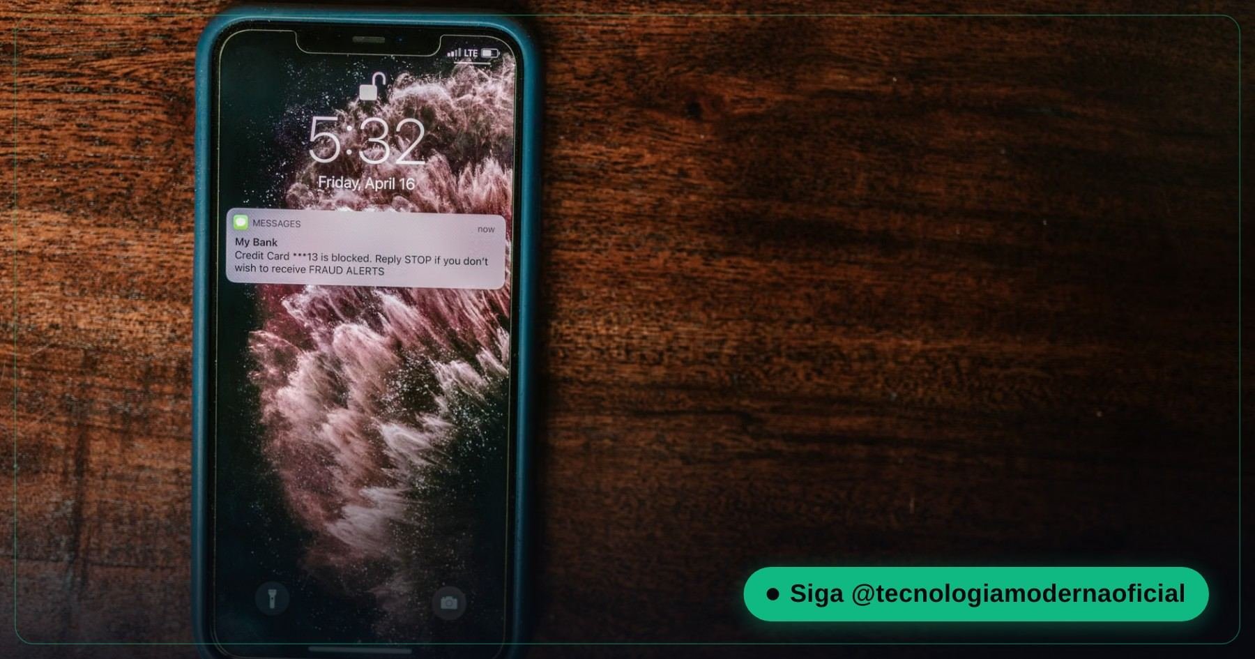 Celular exibindo um alerta de golpe/phishing na tela