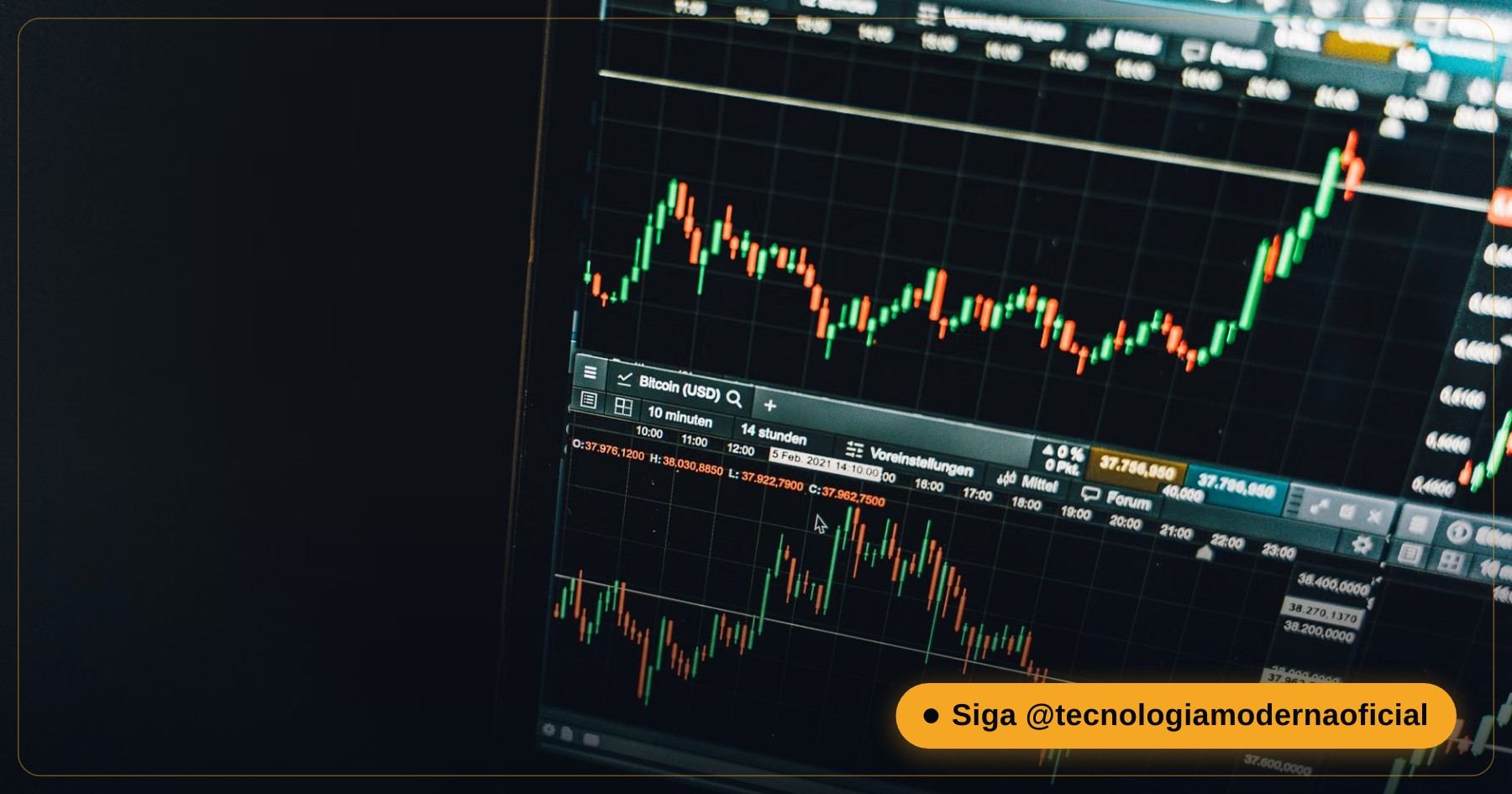 Gráfico de cotação de criptomoedas em tela
