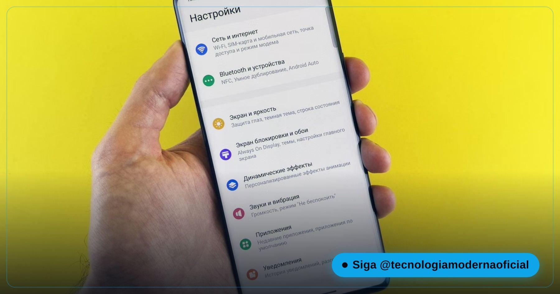 Menu de configurações no celular