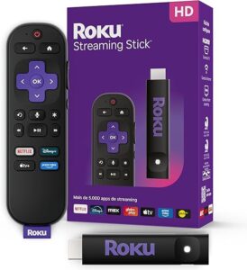 Roku Streaming Stick HD | Dispositivo de streaming para TV HD/FHD com controle remoto por comando de voz compatível